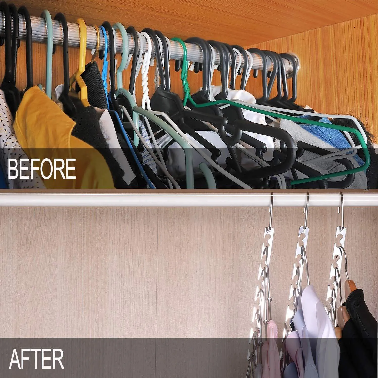 MeetU Space Saving Hangers Wonder Multifunctional Clothes Hangers Stainless Steel 6X2 Slots Magic Hanger Cascading Hanger Updated Hook Design Closet Organizer Hanger (Pack of 20)