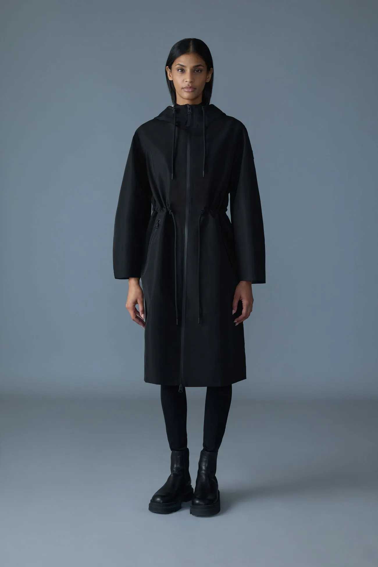 MEKELLE-Z Long Recycled Technical Rain Coat Black-Trench