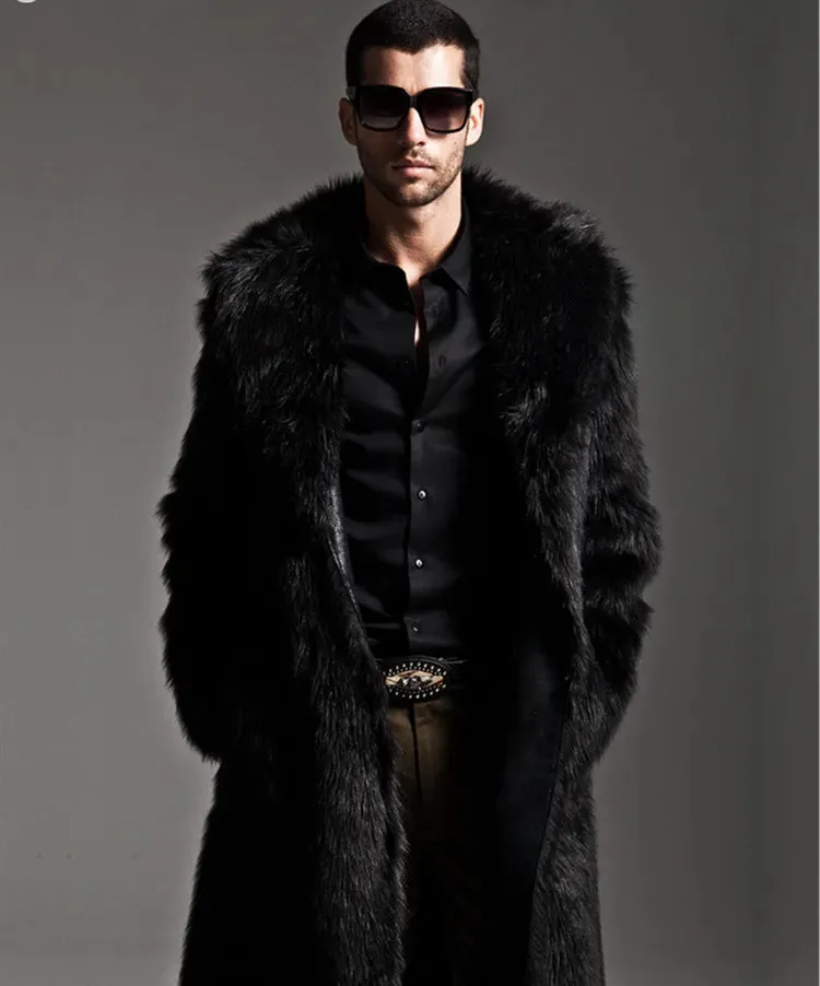 Men Fur Coat Winter Faux Fur Outwear On One Sides Coat Mens Punk Parka Jackets Long Leather Overcoats Genuine Fur Brand Clothing