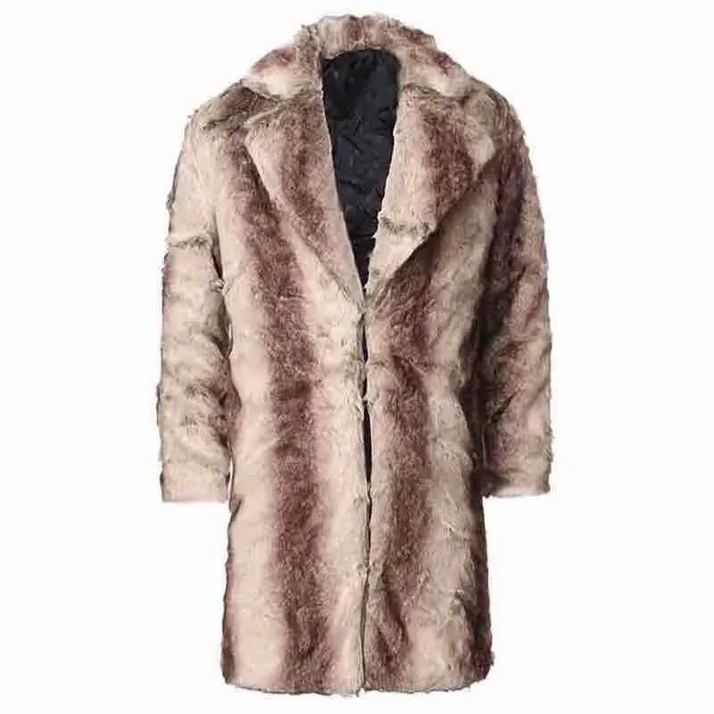 Men Fur Coat Winter Faux Fur Outwear On One Sides Coat Mens Punk Parka Jackets Long Leather Overcoats Genuine Fur Brand Clothing
