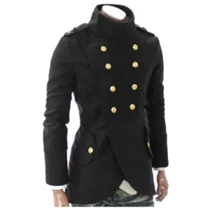Men Military Wool Coat Double-Breasted Gothic Officer Jacket
