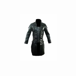 Men Real Black Leather Goth Matrix Trench Coat Steampunk Gothic Van Helsing-T20