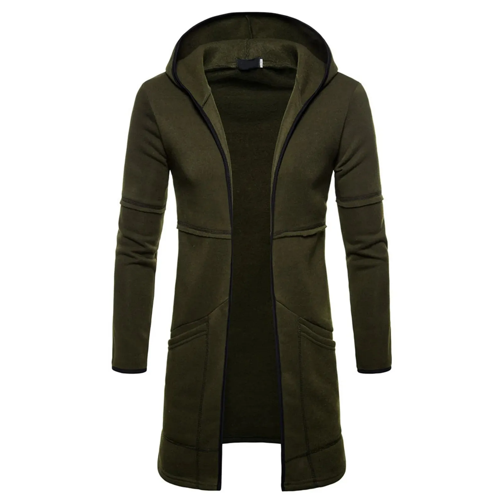 Men Women Overcoats Solid Color Loose Long Sleeve Hooded Long Cardigan