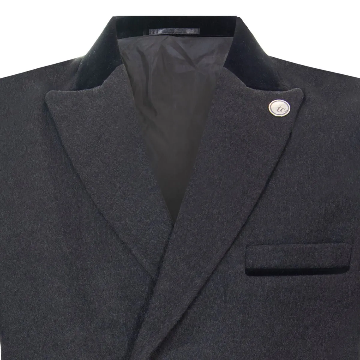 Mens 3/4 Grey Long Double Breasted Crombie Overcoat Wool Coat Peaky Blinders