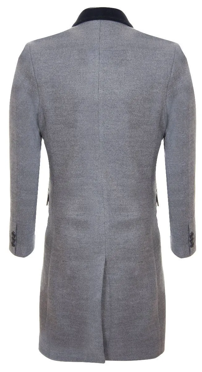 Mens 3/4 Long Double Breasted Grey Crombie Overcoat Wool Coat Peaky Blinders