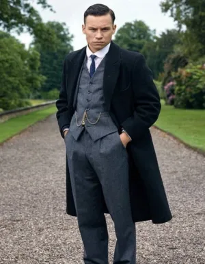 Men's Black Full-length Sleeves Buttoned Closure Peaky Blinders Suit - Peaky Blinders Outfit   Overcoat   Hat (Peaky Blinders Custome)