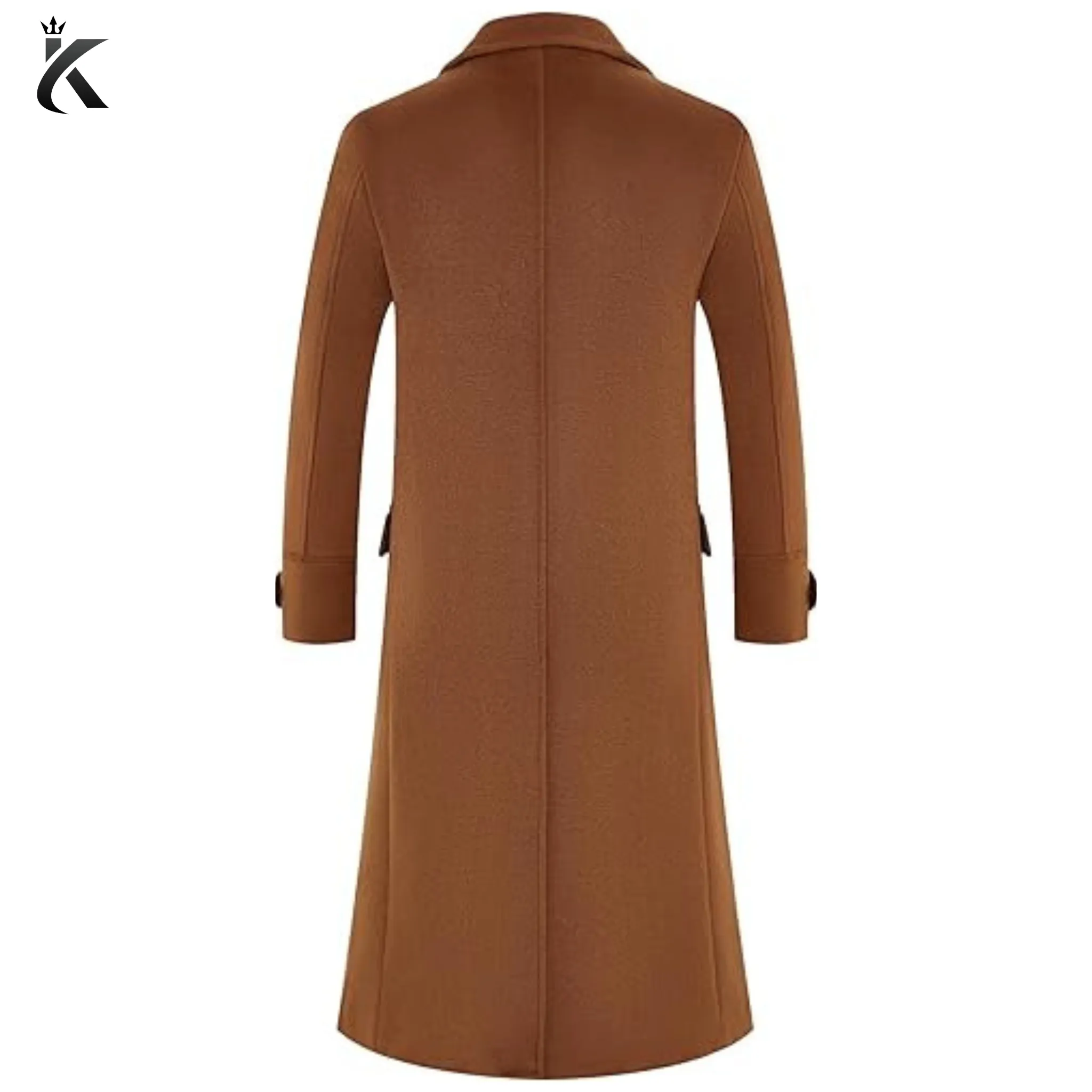 Men's Luxury Full Length Trench Coat Long Wool Overcoat Winter Windbreaker - Camel Color Long Overcoat