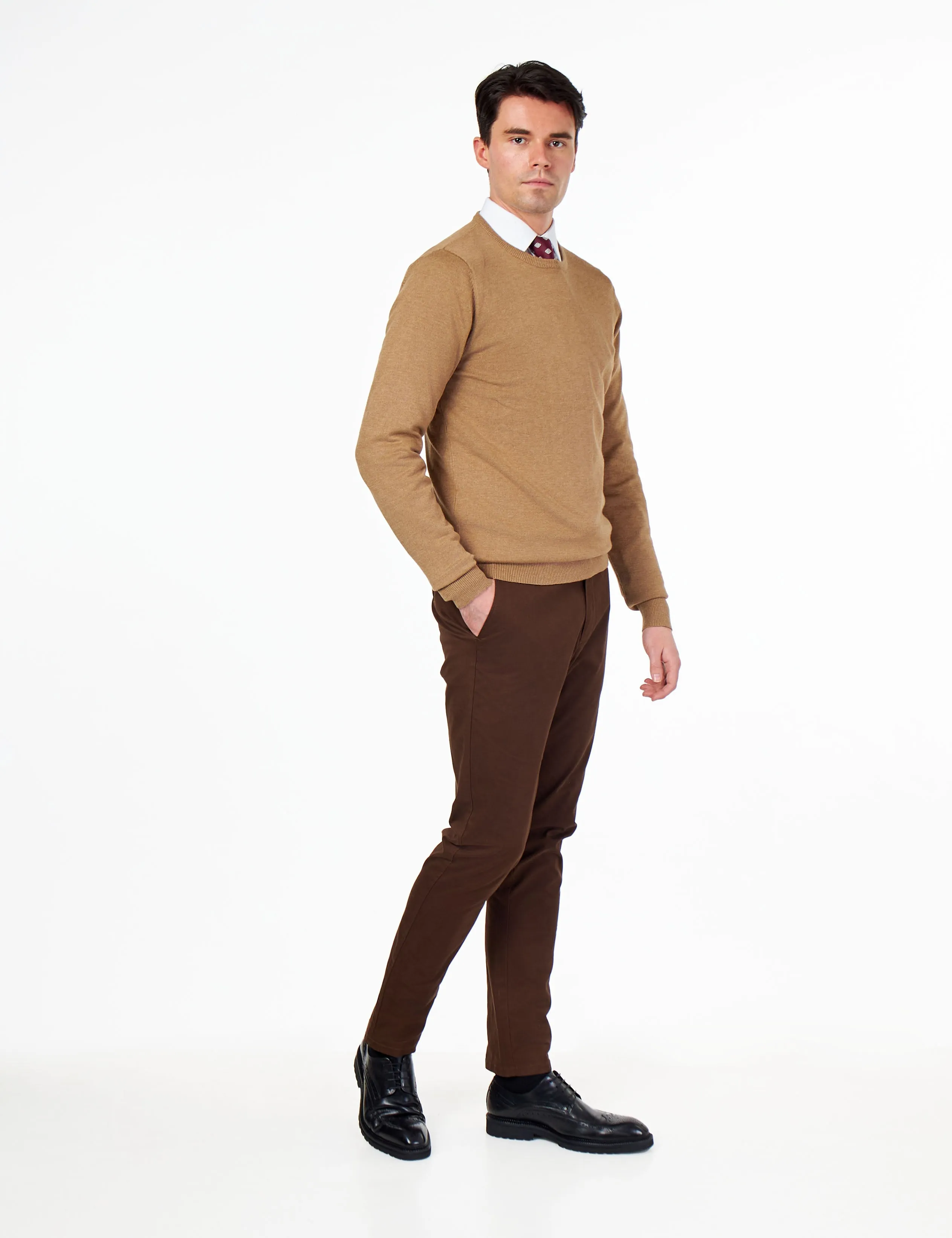 MEN’S PURE COTTON CAMEL CREW NECK JUMPER