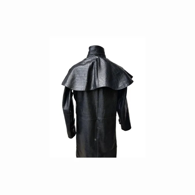 Mens Real Black Aligator/Crocodile Leather Duster Riding Hunting Steampunk Trench Matrix Coat - T7