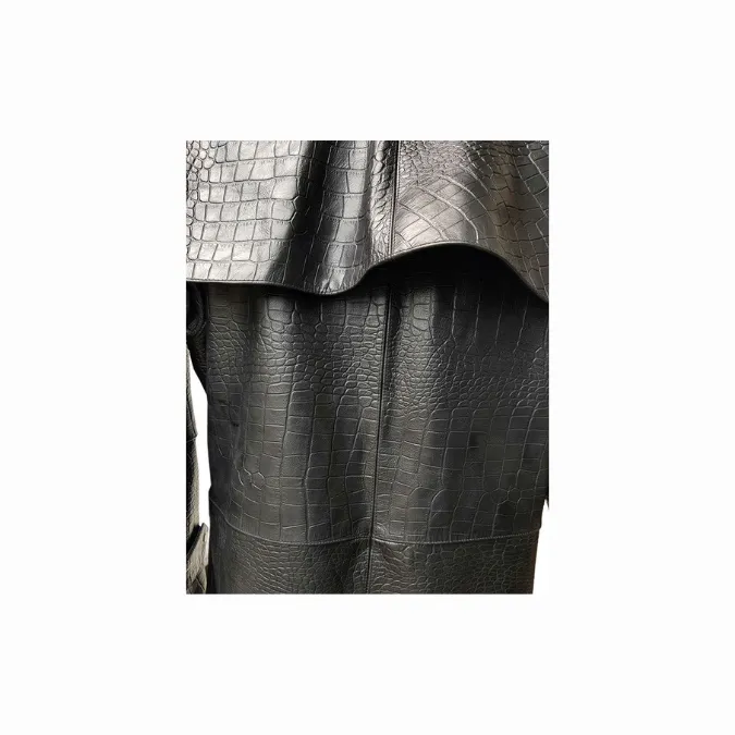 Mens Real Black Aligator/Crocodile Leather Duster Riding Hunting Steampunk Trench Matrix Coat - T7