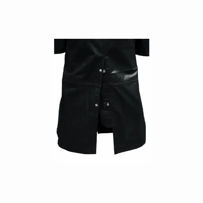 Mens Real Black Leather Duster Riding Hunting Steampunk Trench Coat - T7-BLK