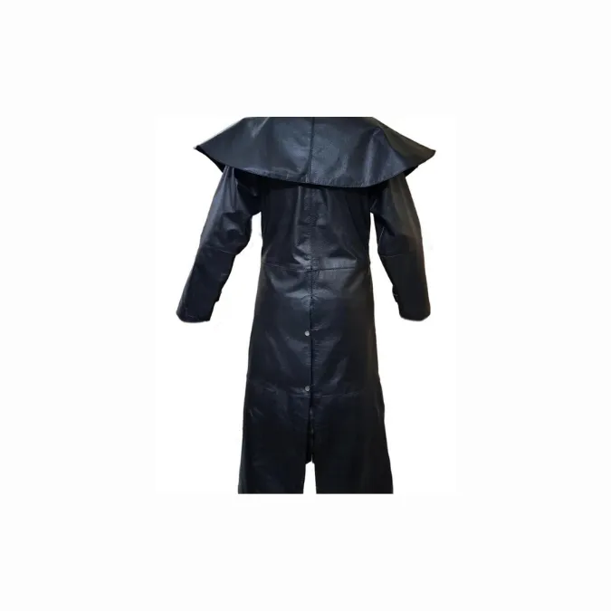 Mens Real Black Leather Duster Riding Hunting Steampunk Trench Coat - T7-BLK