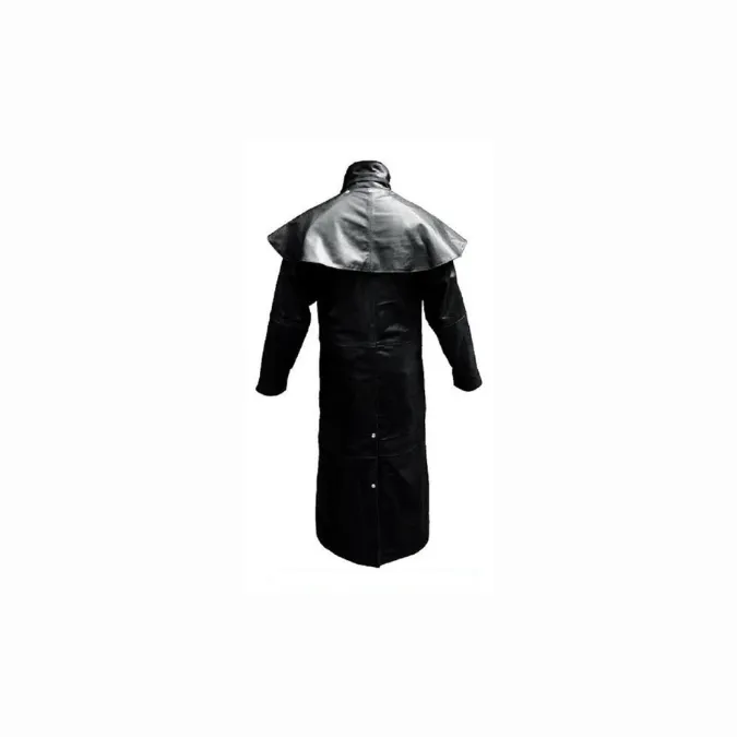 Mens Real Black Leather Duster Riding Hunting Steampunk Trench Coat - T7-BLK