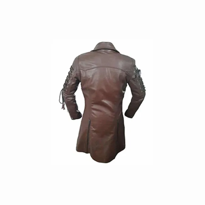 Mens Real Brown Leather Goth Matrix Trench Coat Steampunk Gothic - T18-BRW