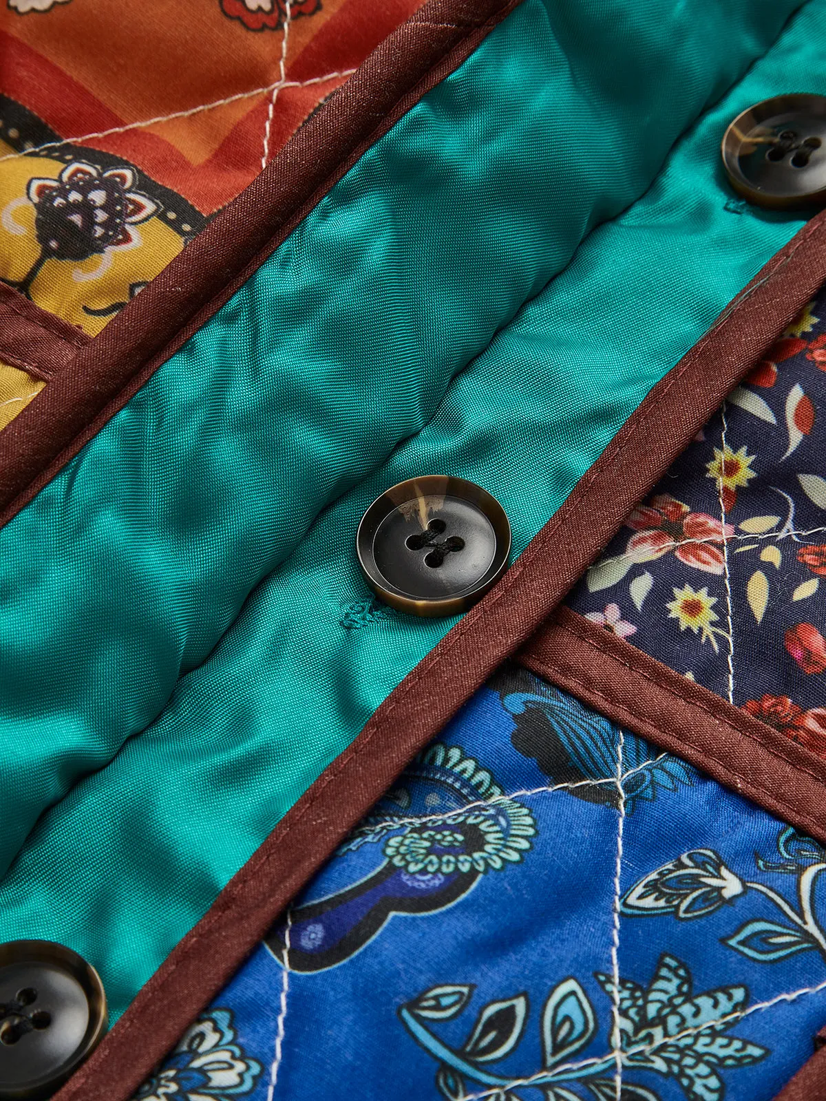 Multi-Color Printed Flap-Pockets Winter Coat