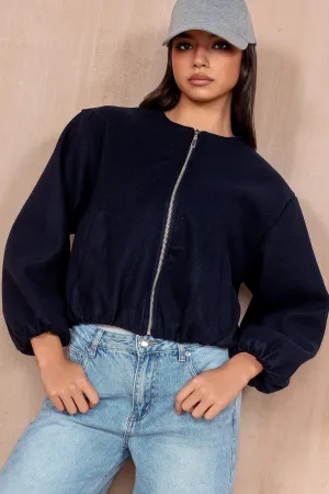 Natasha Navy Wool Bomber Jacket