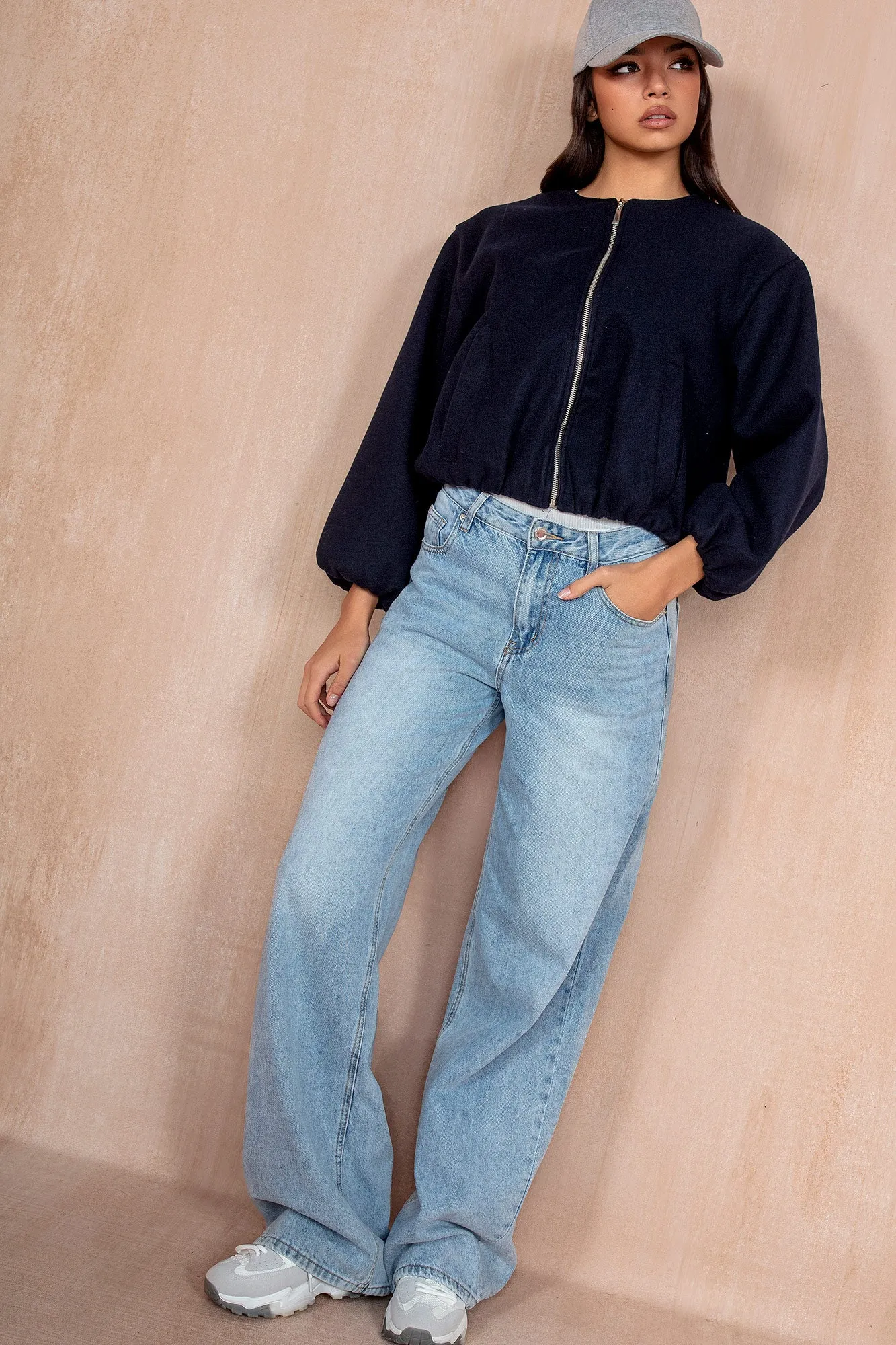 Natasha Navy Wool Bomber Jacket