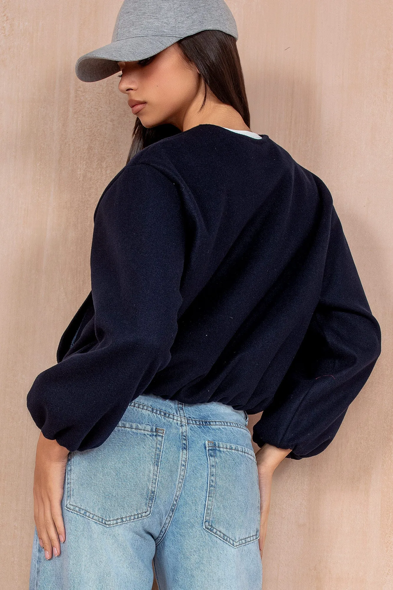 Natasha Navy Wool Bomber Jacket