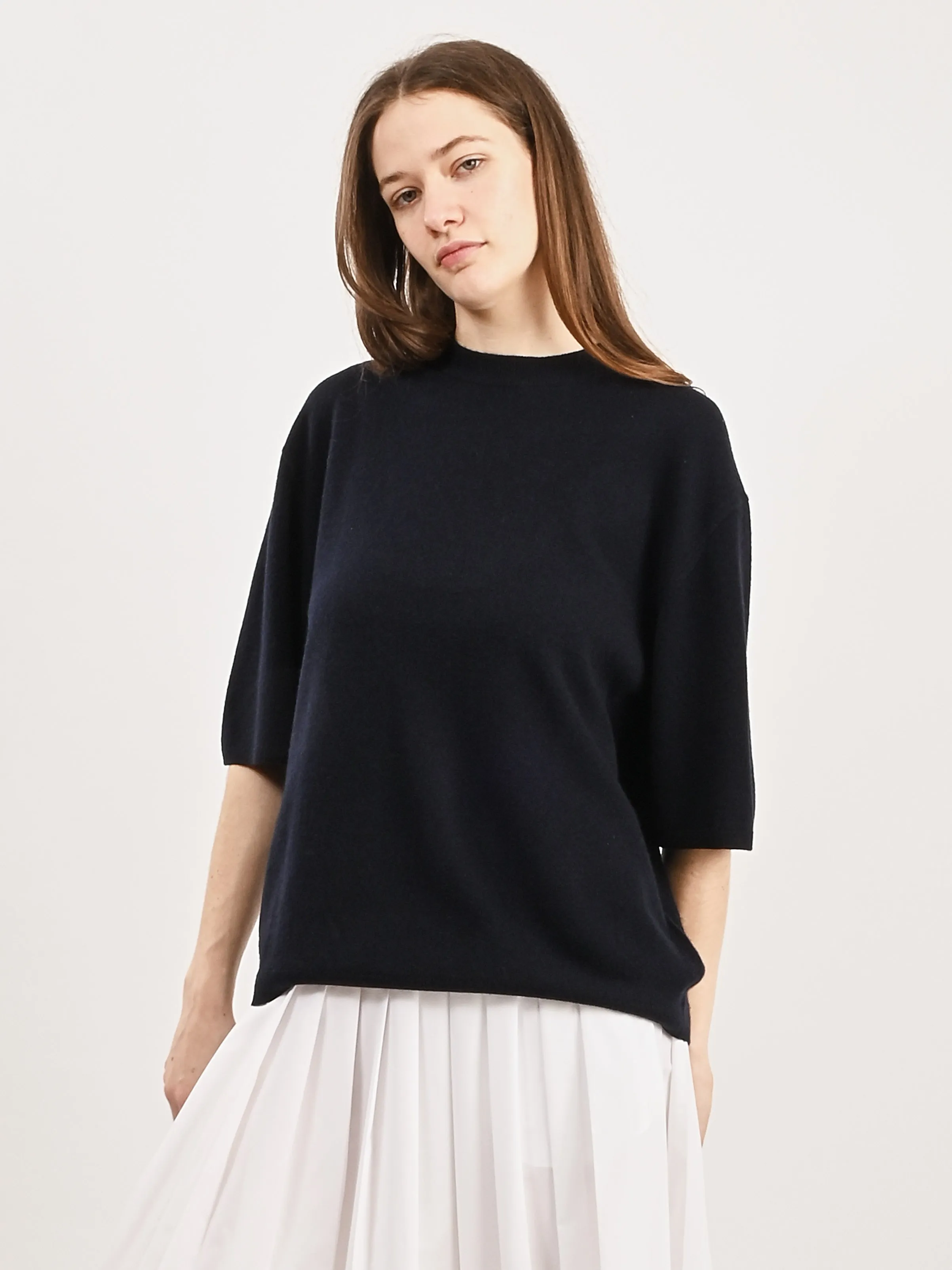 Navy Washable Cashmere  Oversized Easy T