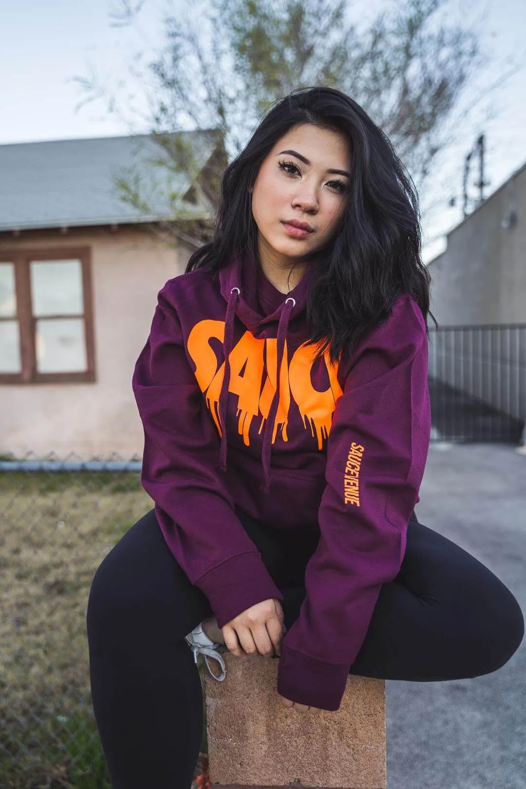 Neon Orange Sauce | Maroon Hoodie