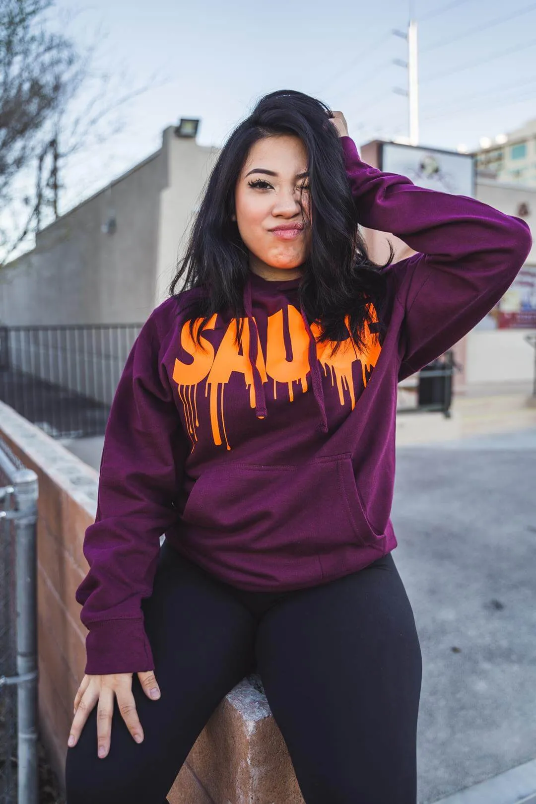 Neon Orange Sauce | Maroon Hoodie