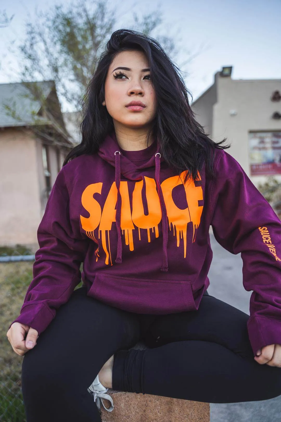 Neon Orange Sauce | Maroon Hoodie