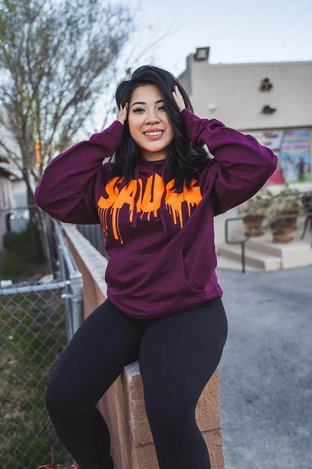 Neon Orange Sauce | Maroon Hoodie