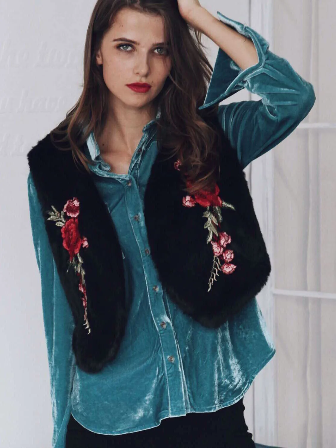 New Vest Jacket Women's Printed Embroidery Short Woolen Coat Vest