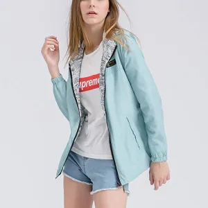 New Womens Windbreaker Hooded Jackets Lightweight Solid/Printed Reversible Windproof Coats Casual Outdoor Anoraks