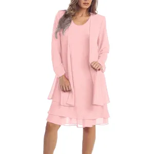 NEW YOHOME Women's Dress Fashion Two Pieces Charming Solid Color Mother of The Bride Lace Dresses, Pink, Sz XL