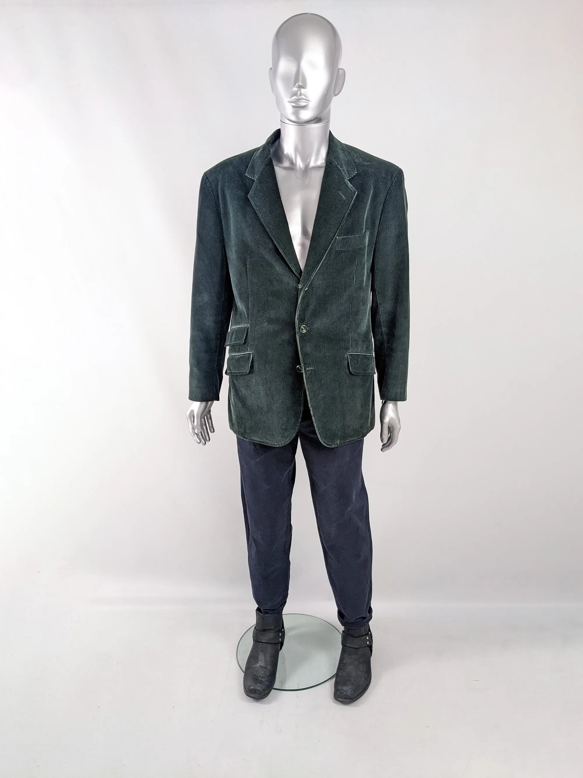 Oliver by Valentino Vintage Mens Teal Corduroy Blazer, 1980s