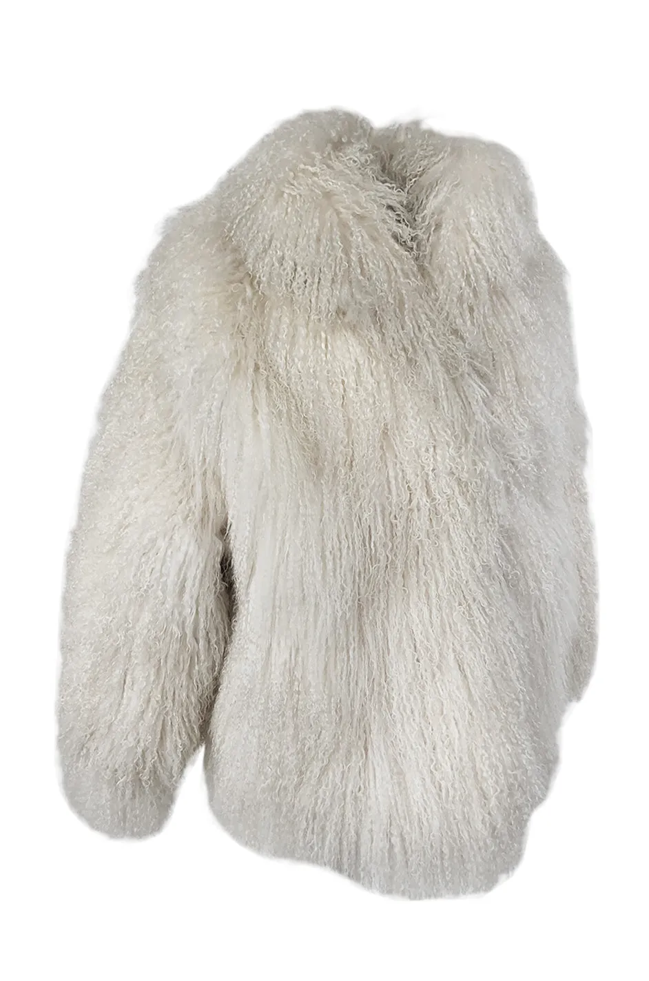 Original 1970s Fluffy Cream Ivory w Pink Undertones Mongolian Sheepskin Jacket