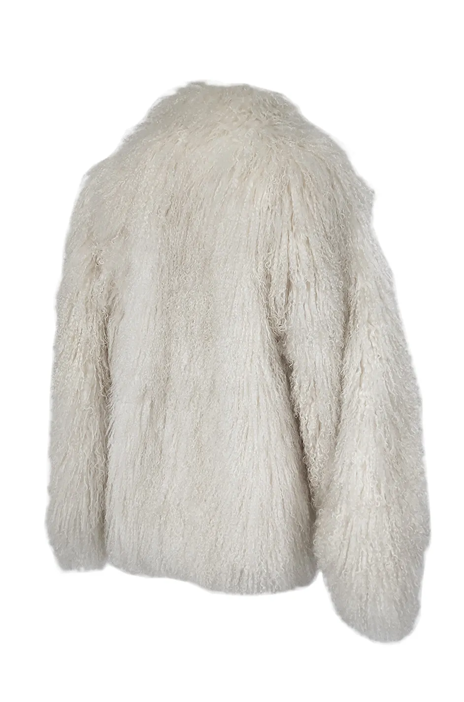 Original 1970s Fluffy Cream Ivory w Pink Undertones Mongolian Sheepskin Jacket