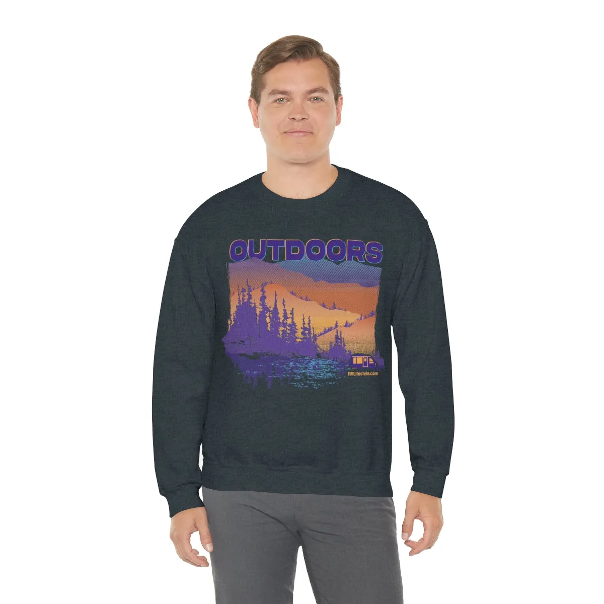 Outdoors Unisex Heavy Blend™ Crewneck Sweatshirt - Black, Forest Green, Dark Heather, Navy