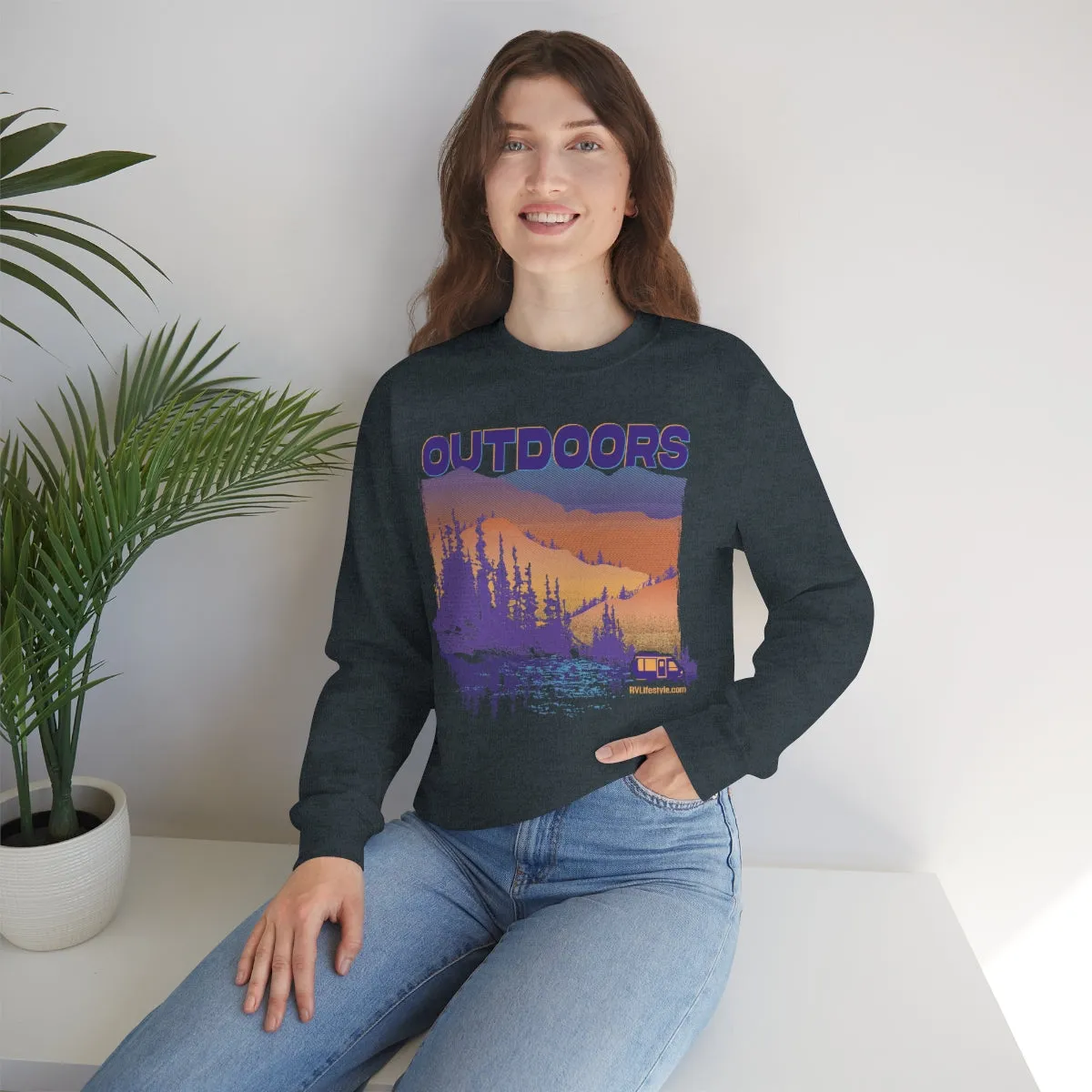 Outdoors Unisex Heavy Blend™ Crewneck Sweatshirt - Black, Forest Green, Dark Heather, Navy
