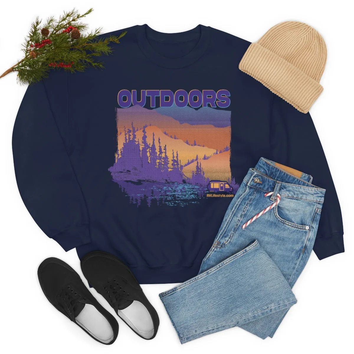 Outdoors Unisex Heavy Blend™ Crewneck Sweatshirt - Black, Forest Green, Dark Heather, Navy