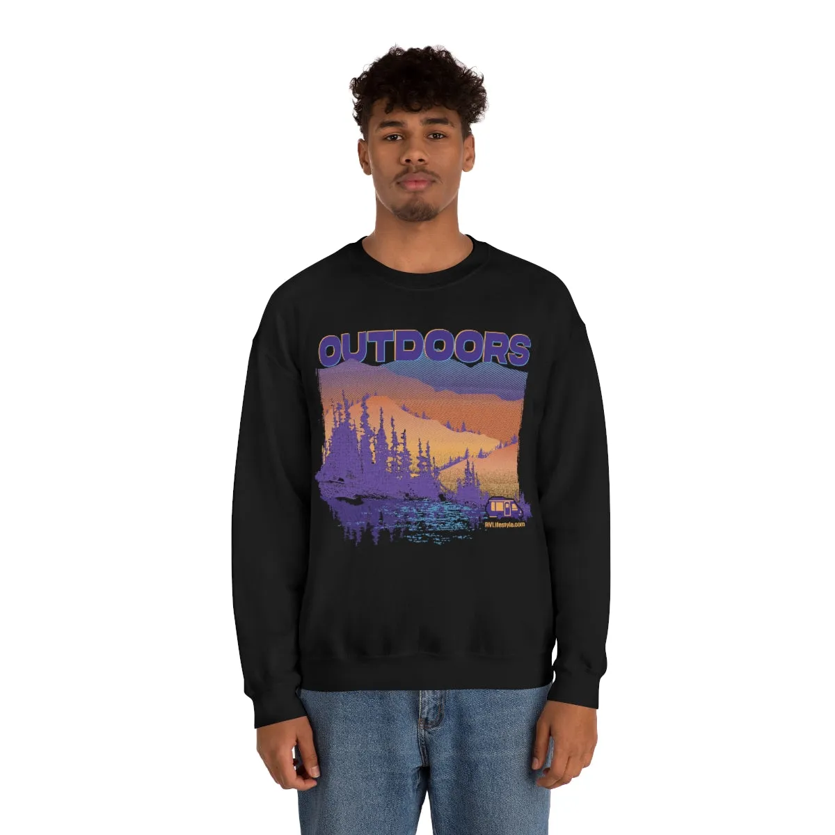 Outdoors Unisex Heavy Blend™ Crewneck Sweatshirt - Black, Forest Green, Dark Heather, Navy