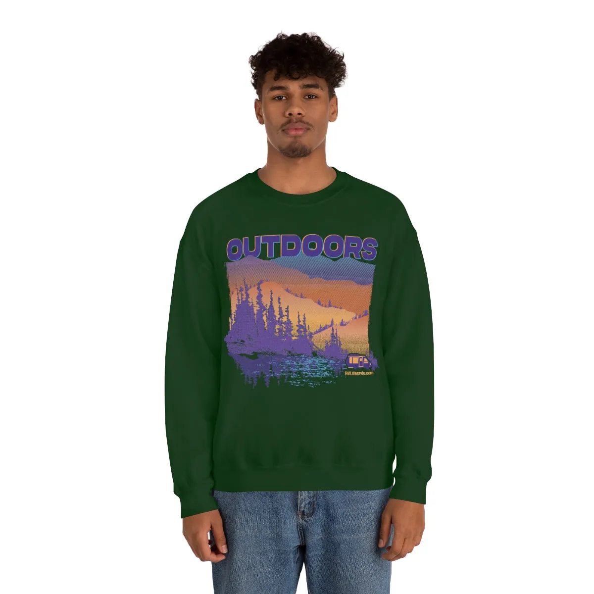 Outdoors Unisex Heavy Blend™ Crewneck Sweatshirt - Black, Forest Green, Dark Heather, Navy