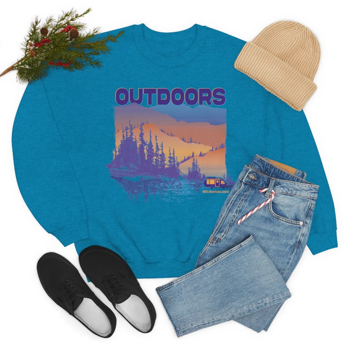 Outdoors Unisex Heavy Blend™ Crewneck Sweatshirt - Black, Forest Green, Dark Heather, Navy