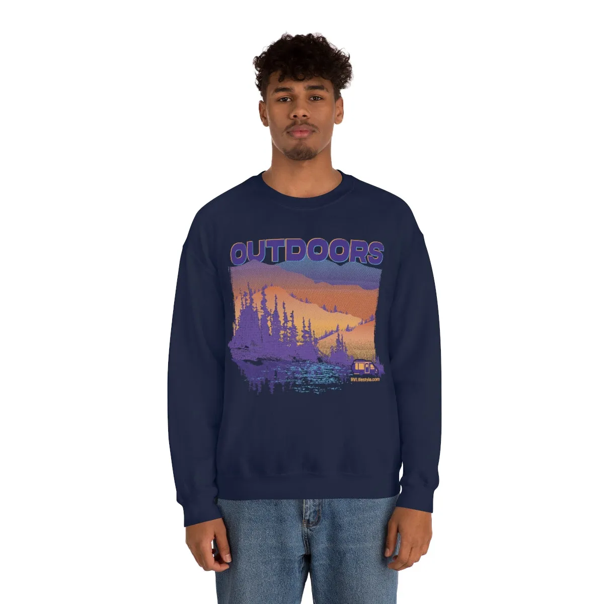 Outdoors Unisex Heavy Blend™ Crewneck Sweatshirt - Black, Forest Green, Dark Heather, Navy