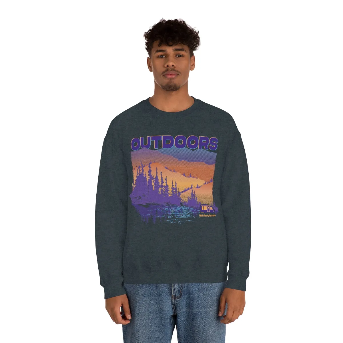 Outdoors Unisex Heavy Blend™ Crewneck Sweatshirt - Black, Forest Green, Dark Heather, Navy