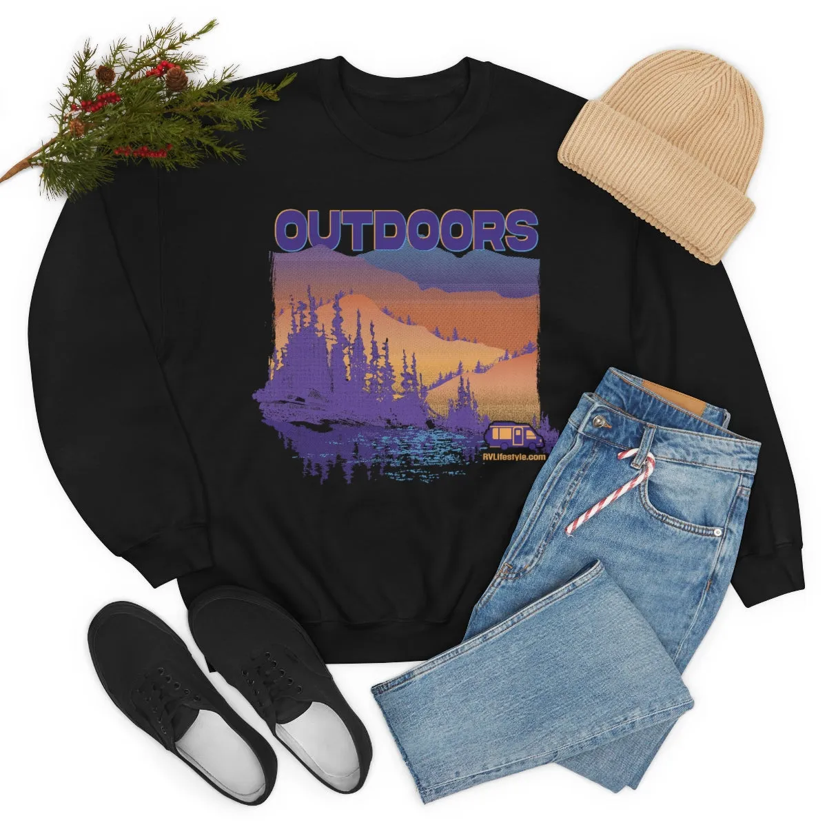 Outdoors Unisex Heavy Blend™ Crewneck Sweatshirt - Black, Forest Green, Dark Heather, Navy