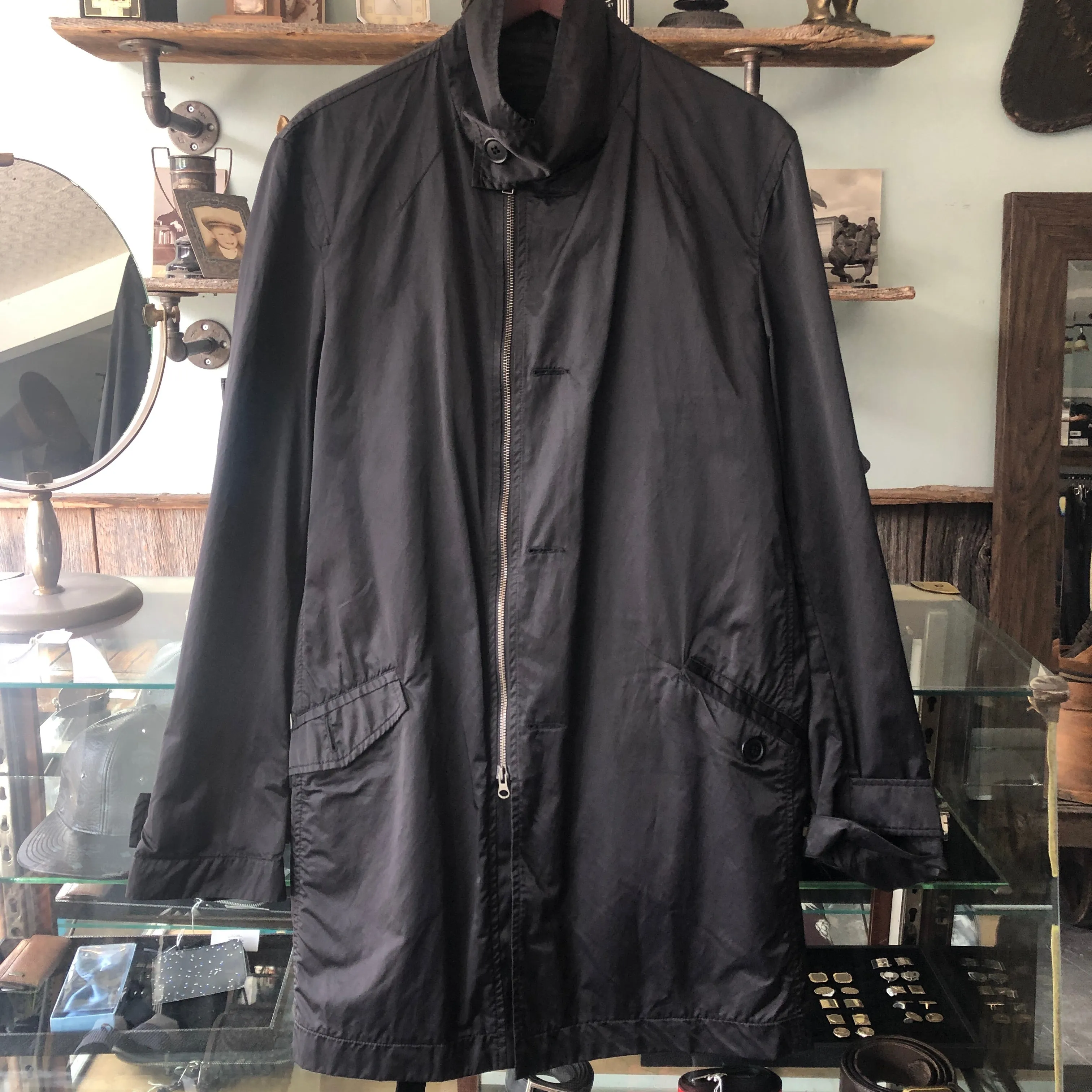 Philippe Dubuc Black Nylon Belted Trench Coat - S