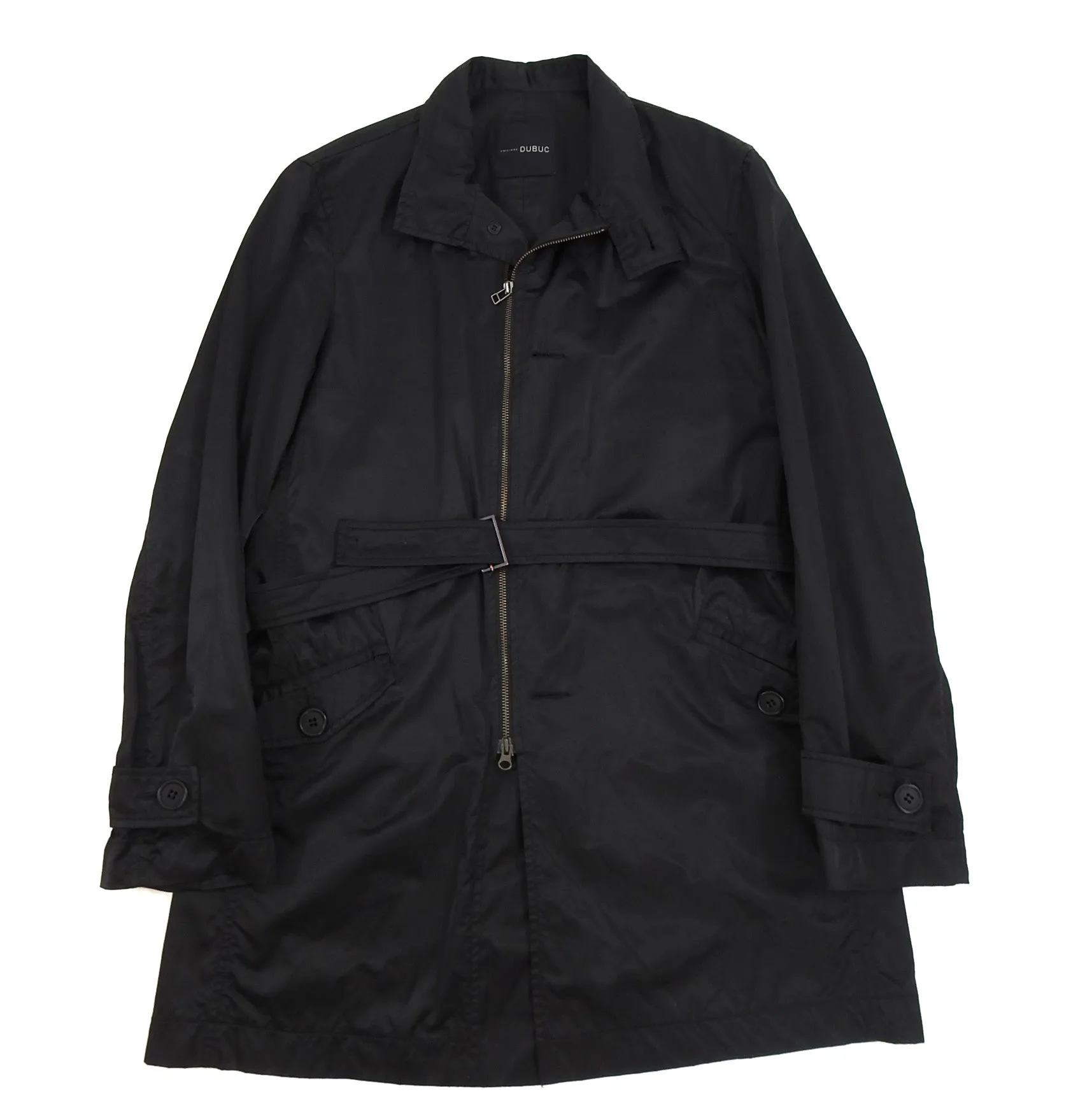 Philippe Dubuc Black Nylon Belted Trench Coat - S