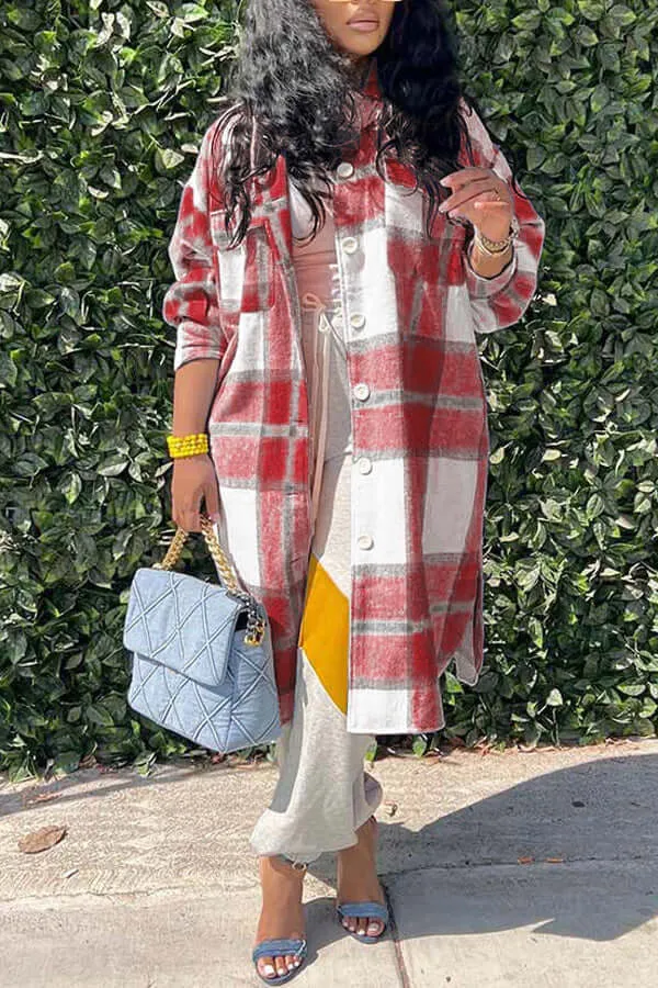 Plaid Lapel Button Up Outerwear