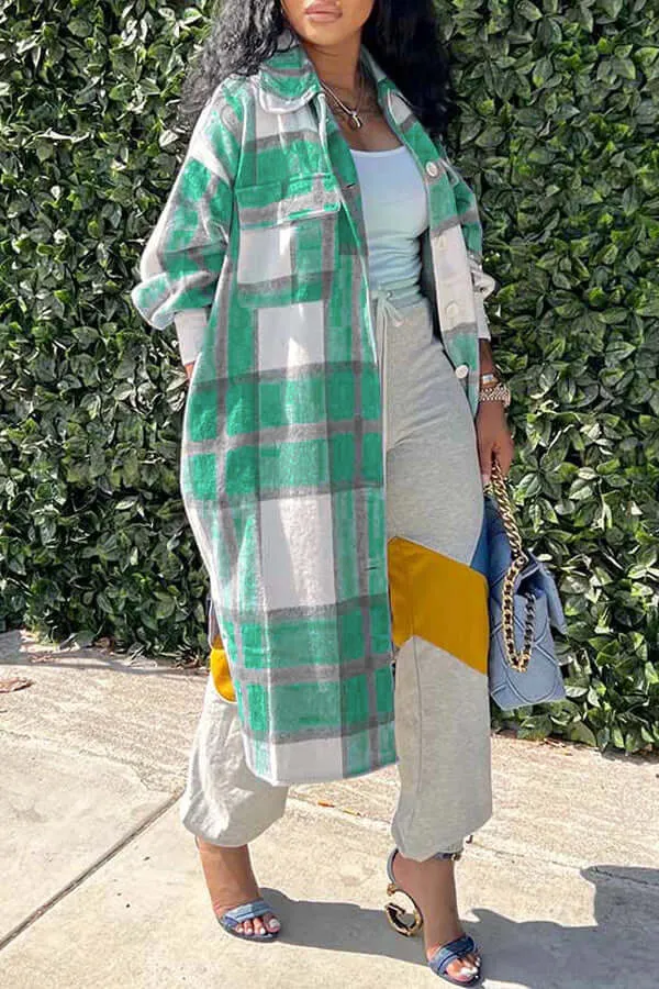 Plaid Lapel Button Up Outerwear