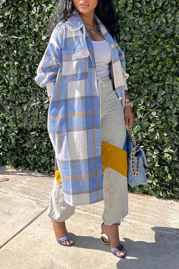Plaid Lapel Button Up Outerwear