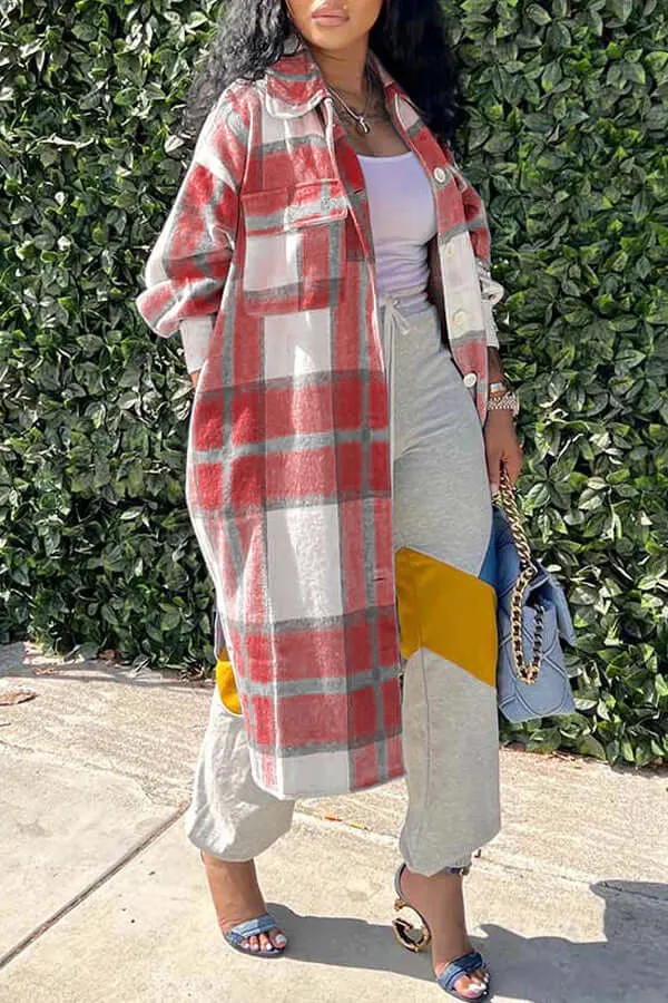 Plaid Lapel Button Up Outerwear