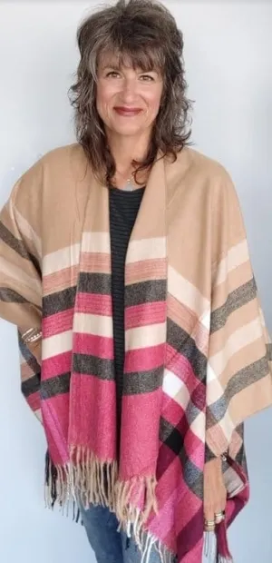 Plaid Poncho with Tassel