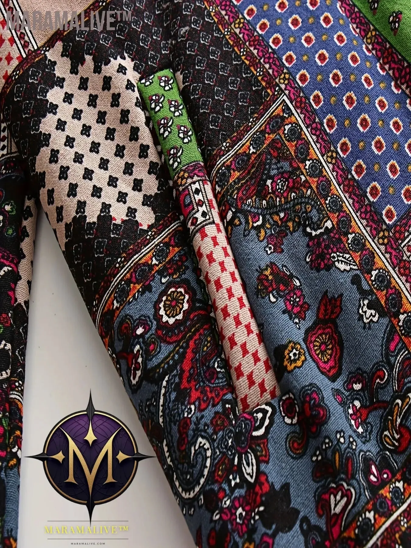 Plus Size Boho Coat, Women's Plus Patchwork Print Liner Fleece Long Sleeve Button Up Hooded Tunic Coat With Pockets